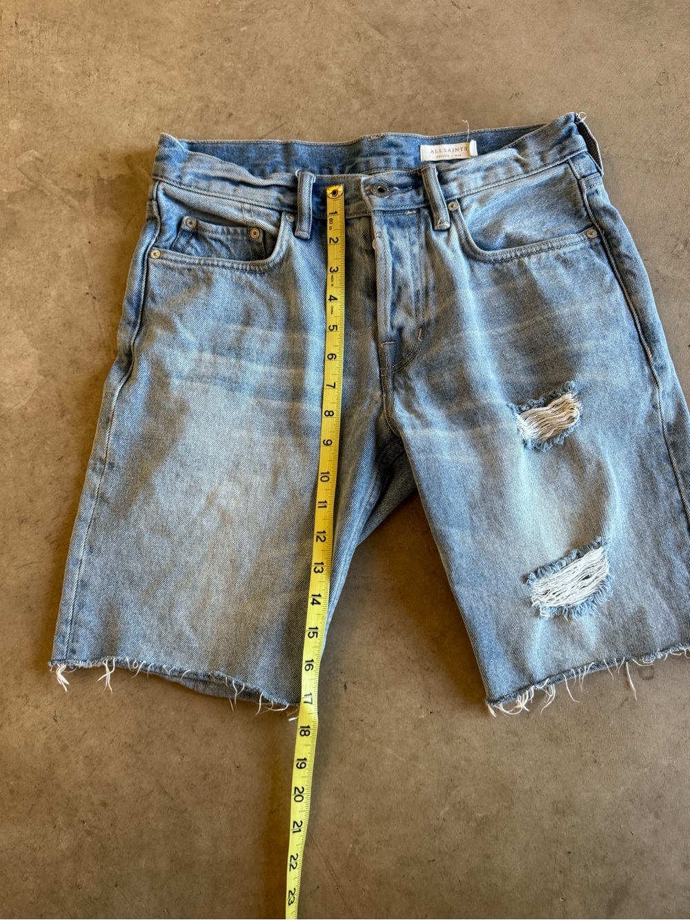 AllSaints Women’s Light Blue Distressed Denim Long Cut-Off Shorts 28 - Picture 11 of 11